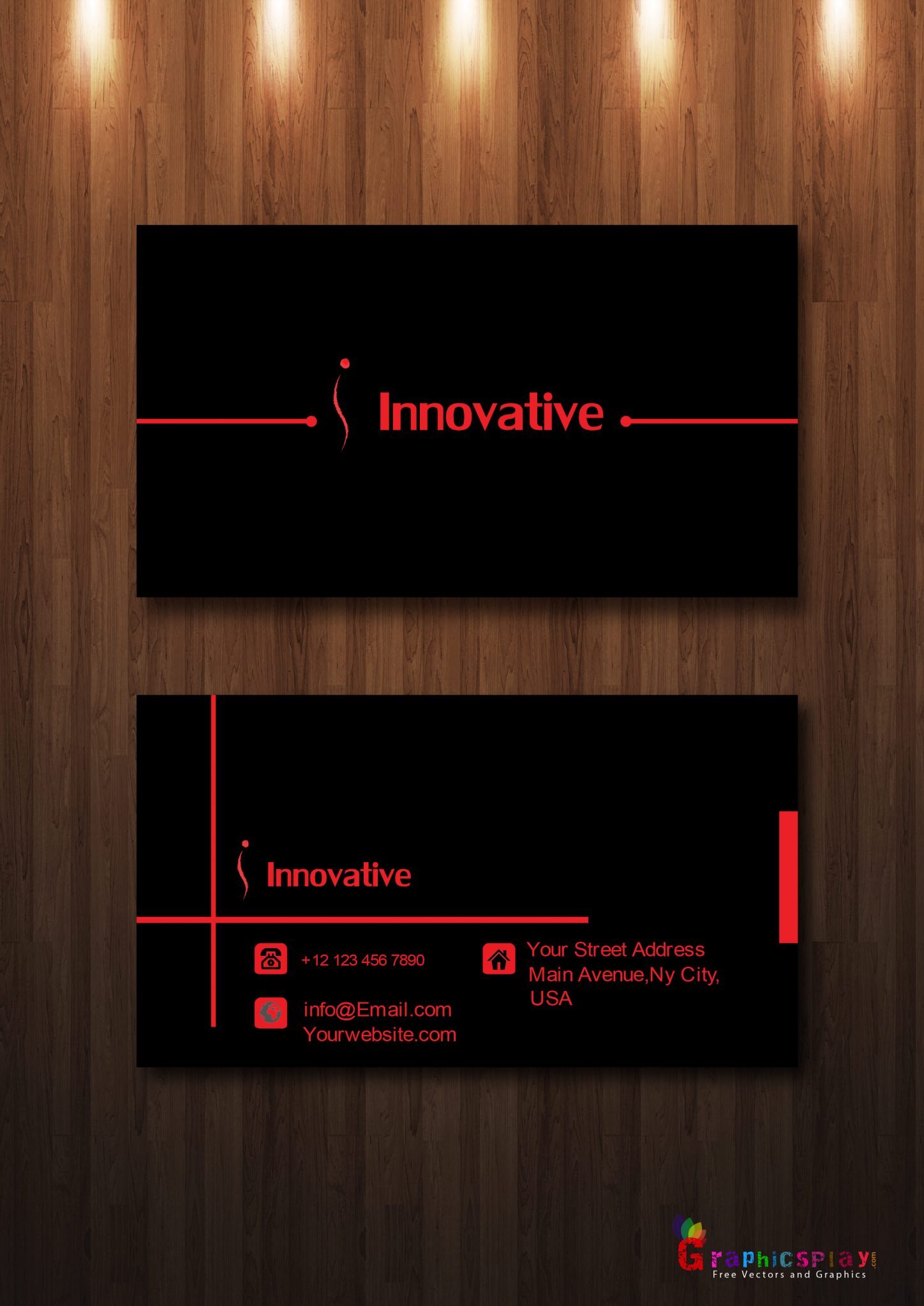 Simple Business Card With Red and Black Combination Vector 19